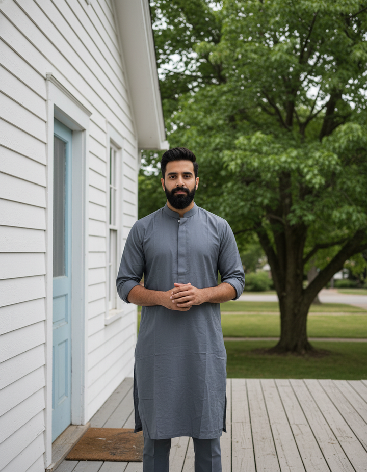 Dno. 02a Men's Grey traditional Kameez set