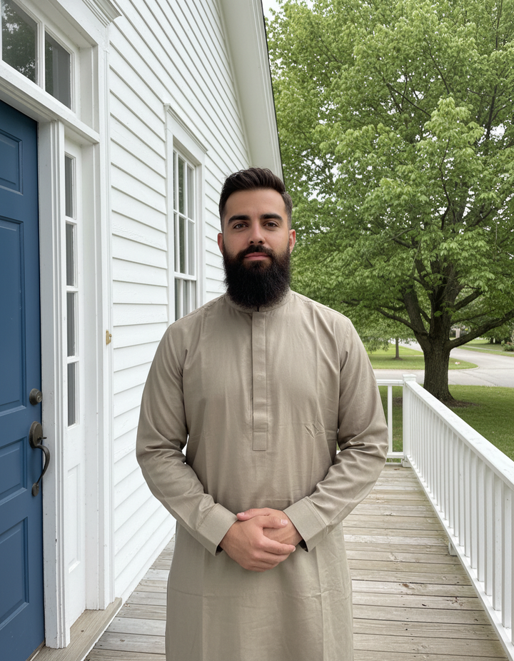 Dno. 02b Men's beige gold traditional Kameez set