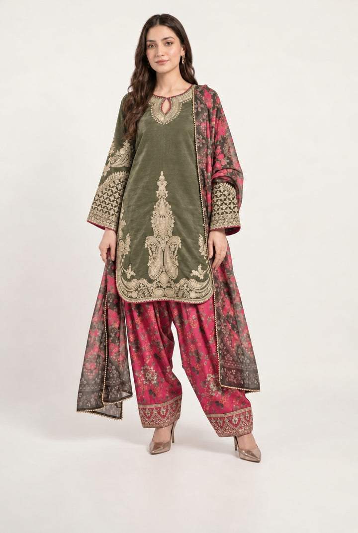 378A Embroidered Viscose Pakistani Shalwar Suit - East meets west clothing 