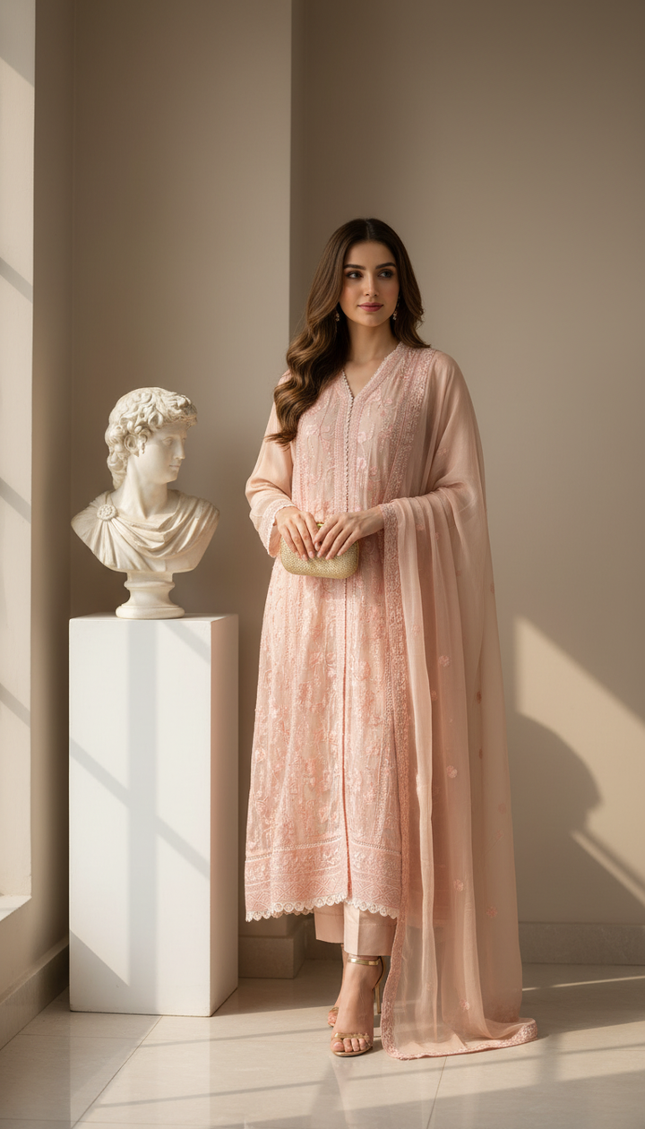 331A- EMBROIDERED CHIFFON 3 PIECE SUIT