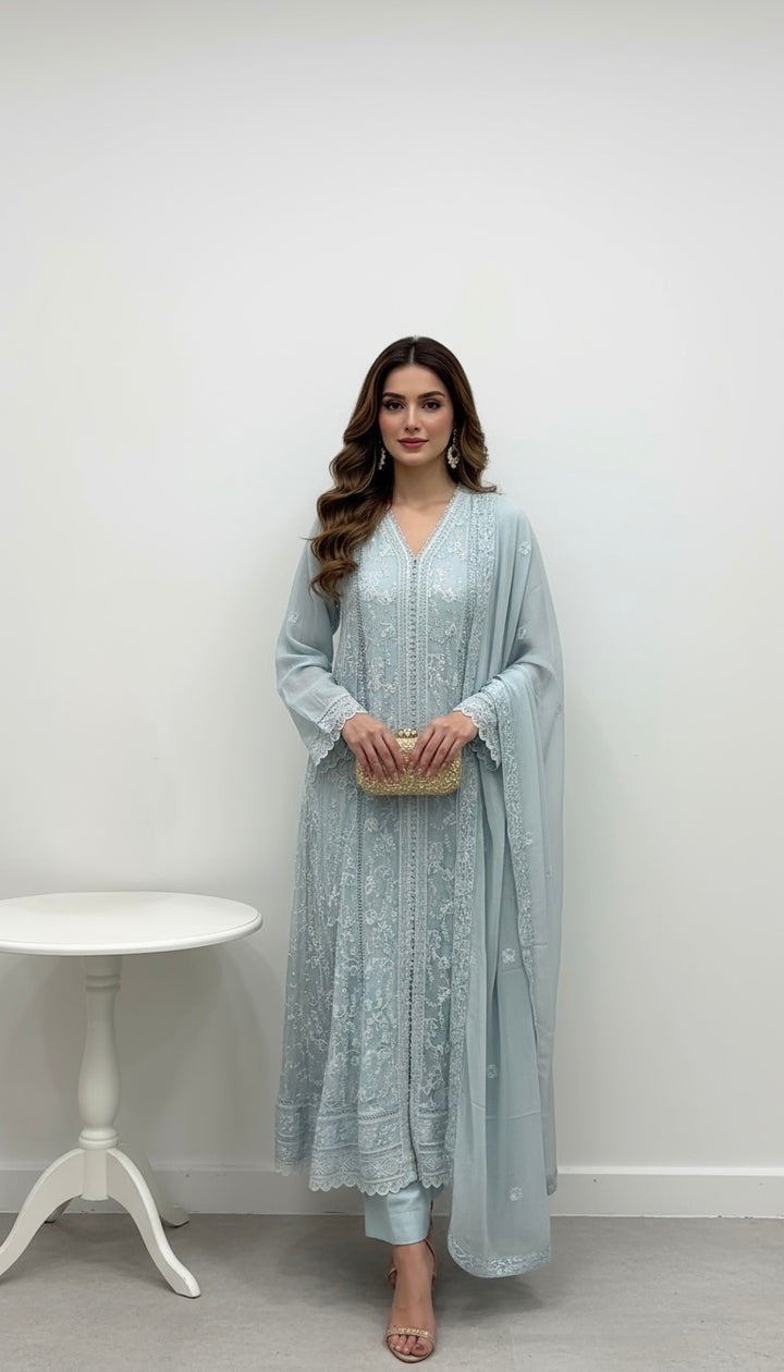 331D-EMBROIDERED CHIFFON 3 PIECE SUIT