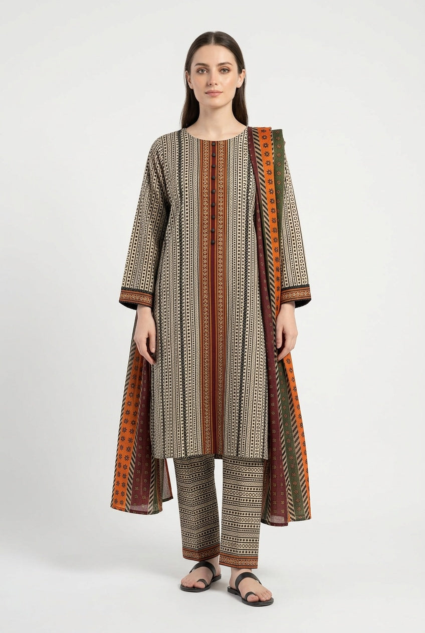 KBS02 Bin Saeed Soft Winter Khadder 3-Piece Suit - East meets west clothing 