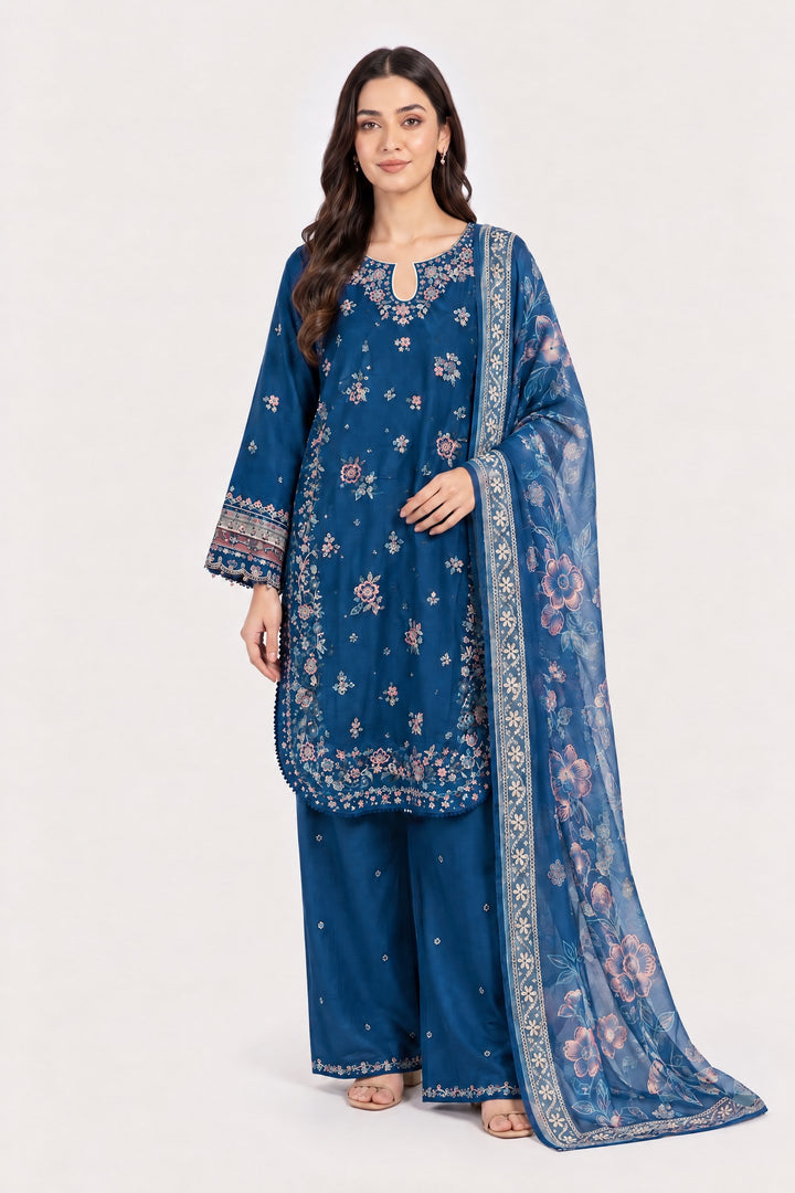 1135D Turquoise Embroidered Marina Suit - East meets west clothing 