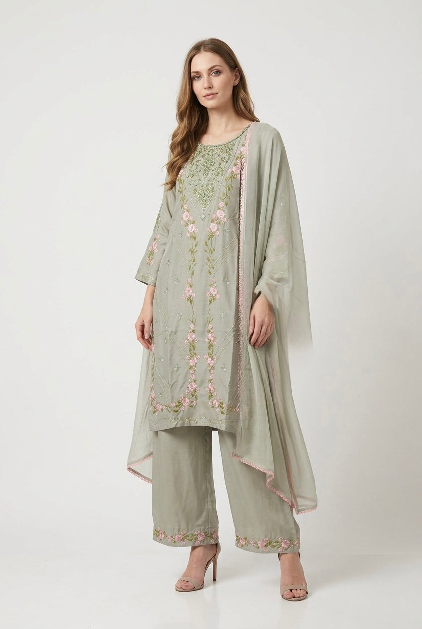 1137AViscose Embroidered Pakistani Suit with Palazzo (Copy) - East meets west clothing 