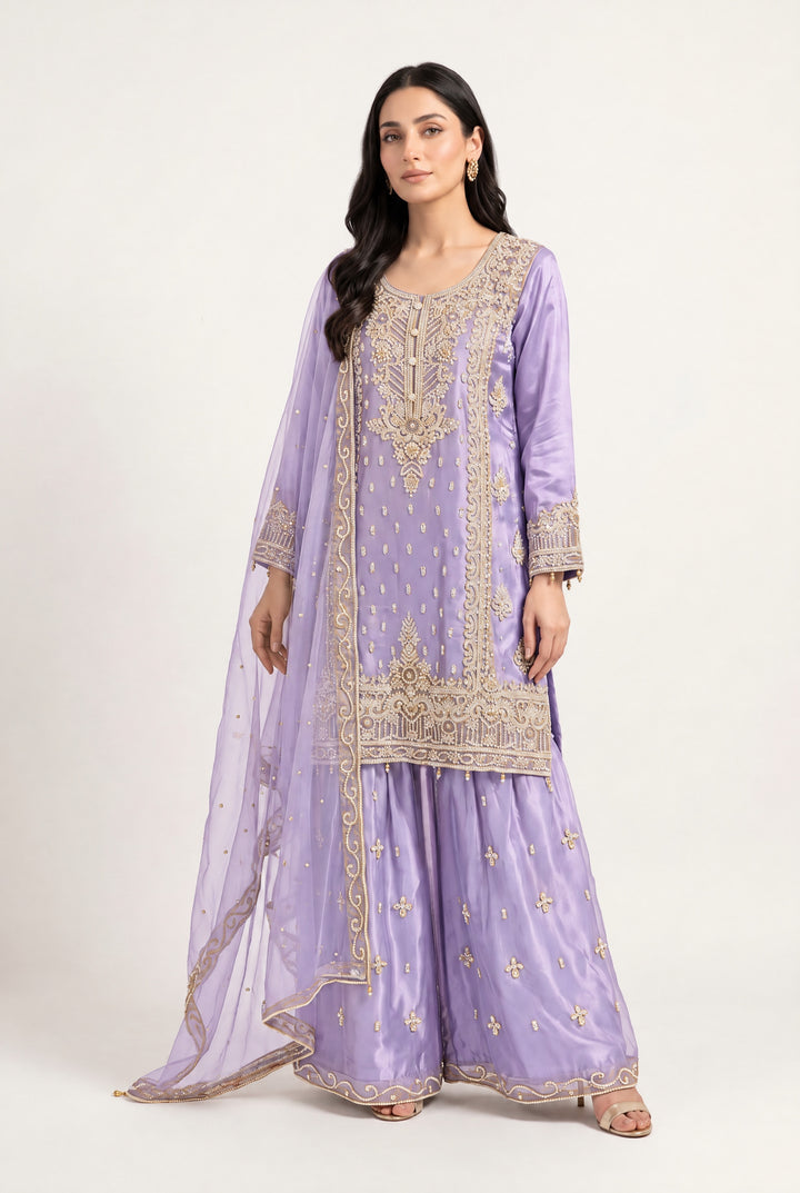 142C EMBROIDERED & EMBELLISHED NET 3 PIECE SUIT