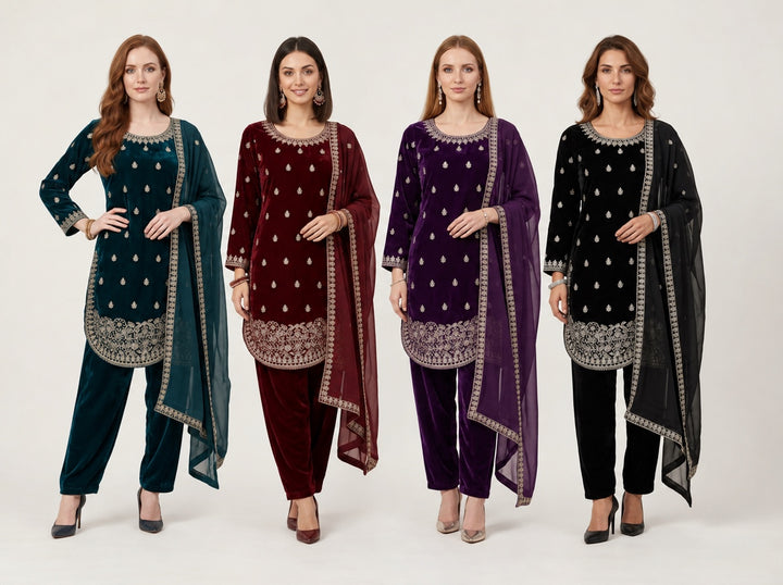 W1254 LUXURY VELVET EMBROIDERED 3 PIECE SUIT - East meets west clothing 