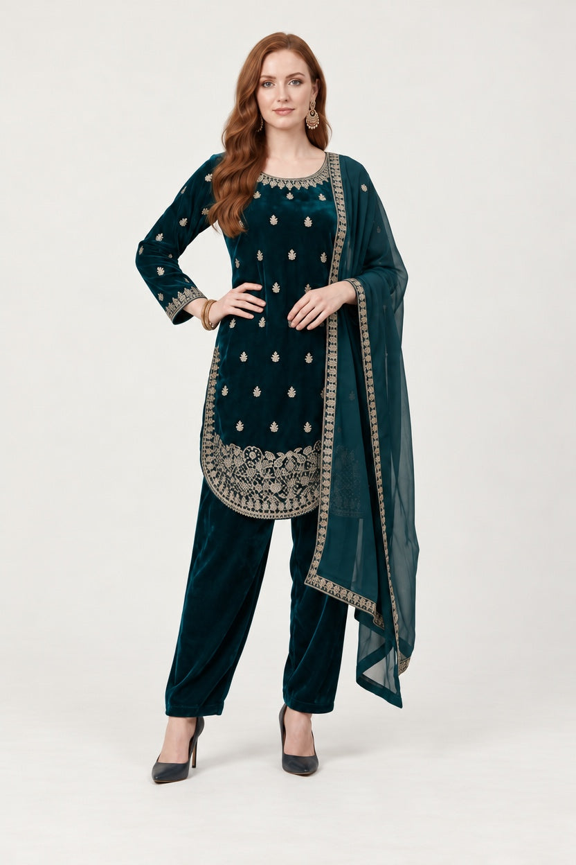 W1254 LUXURY VELVET EMBROIDERED 3 PIECE SUIT - East meets west clothing 