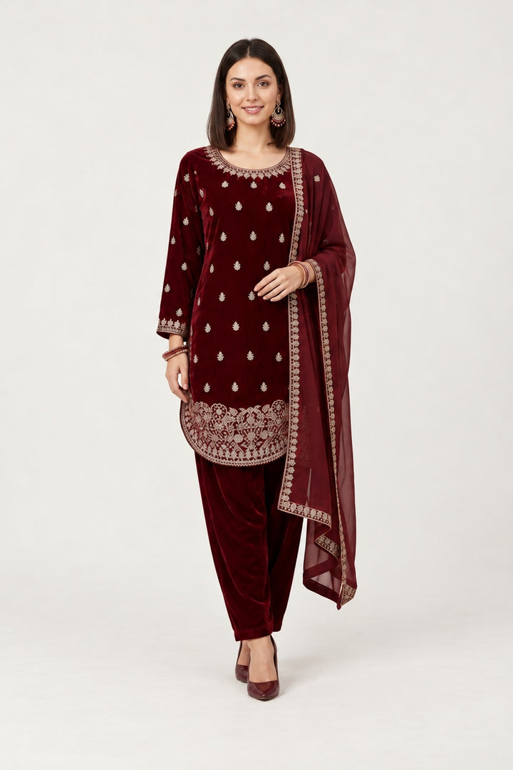 W1254 LUXURY VELVET EMBROIDERED 3 PIECE SUIT - East meets west clothing 