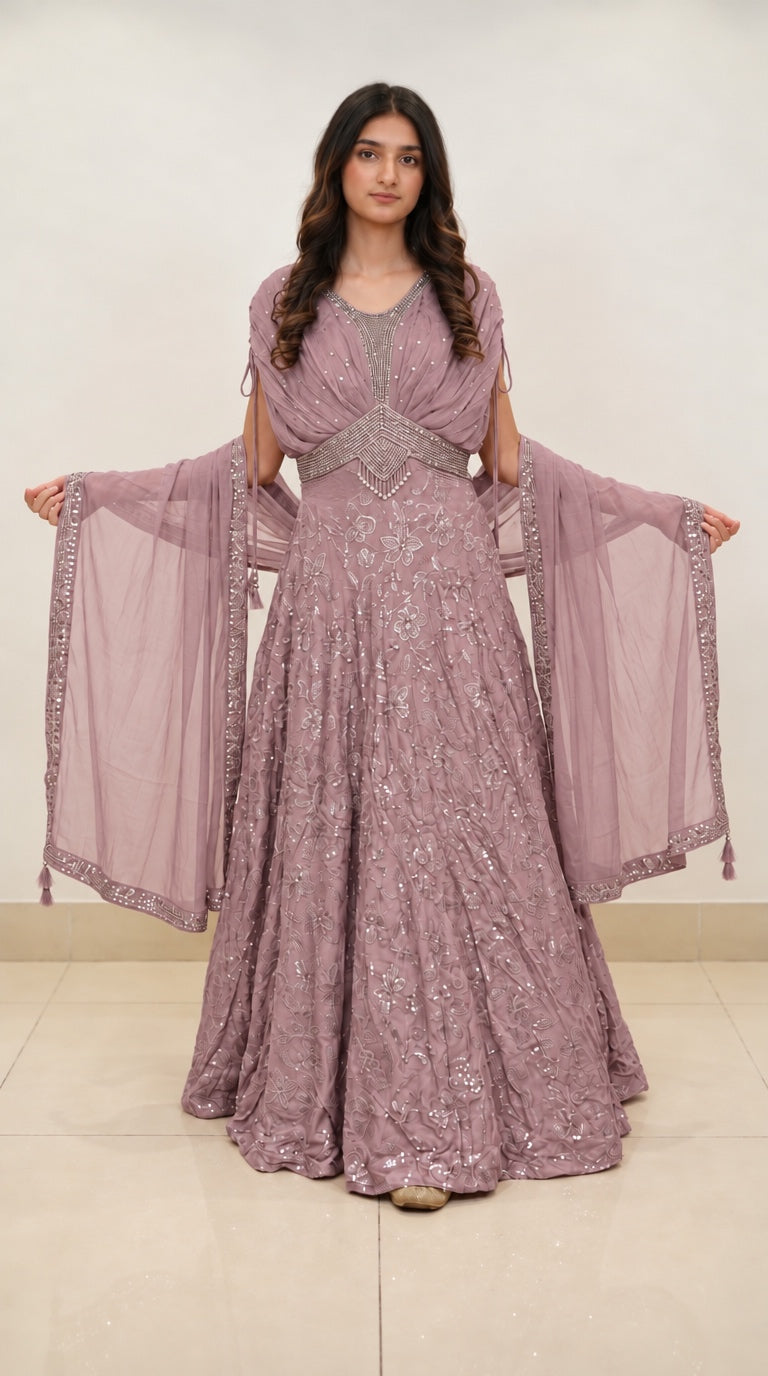 3119A - Girls’ Purple Embroidered Lengha Choli - East meets west clothing 