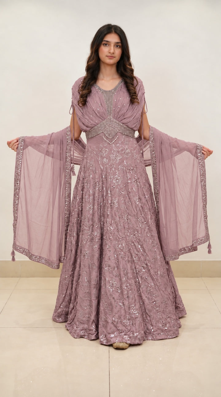 3119A - Girls’ Purple Embroidered Lengha Choli - East meets west clothing 
