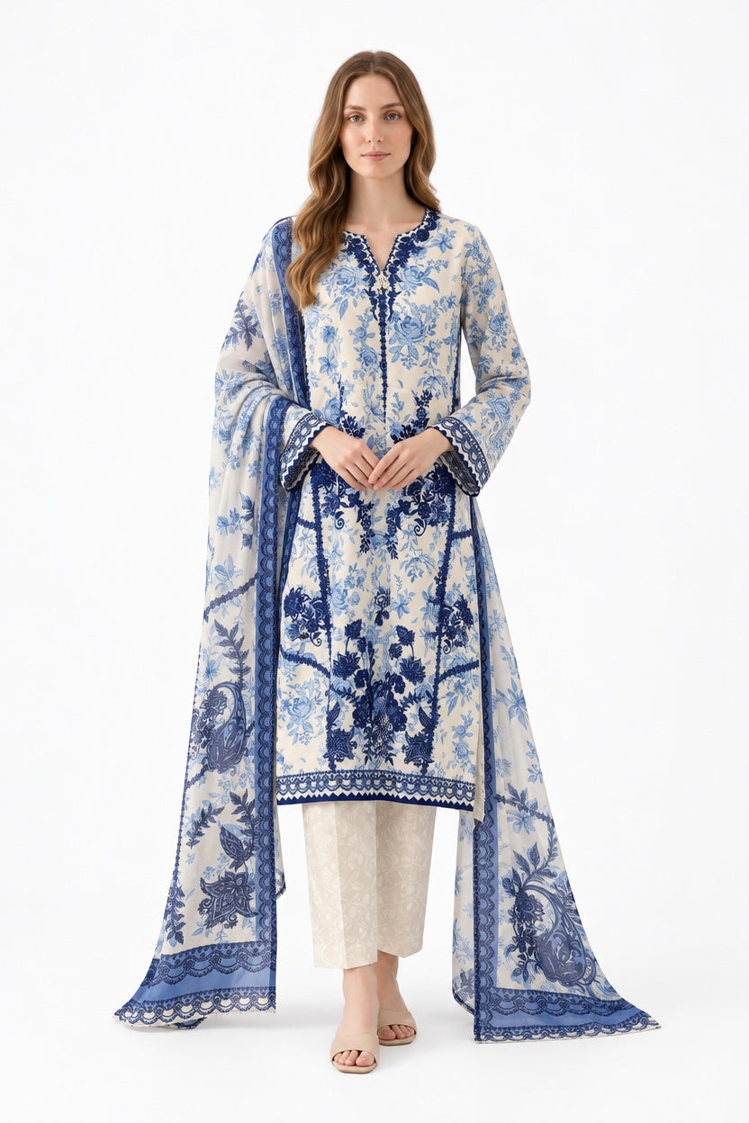 WL02 Embroidered Winter Linen 3-Piece Suit - East meets west clothing 