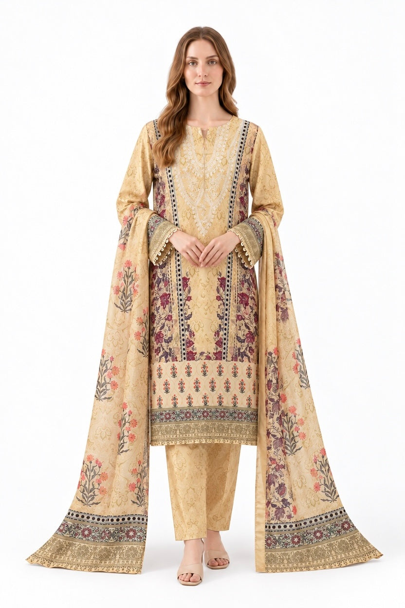 WL04 Embroidered Winter Linen 3-Piece Suit - East meets west clothing 