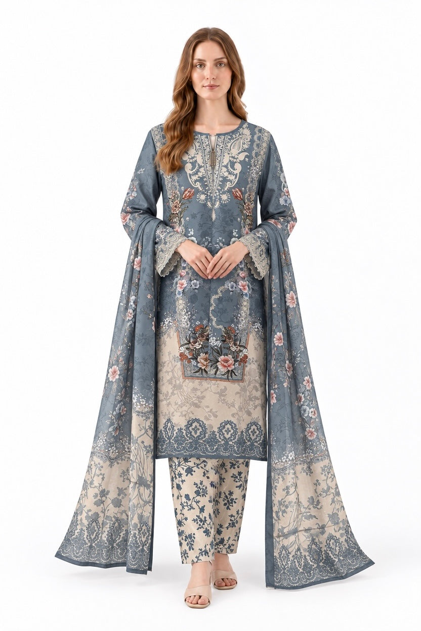 WL05 Embroidered Winter Linen 3-Piece Suit - East meets west clothing 