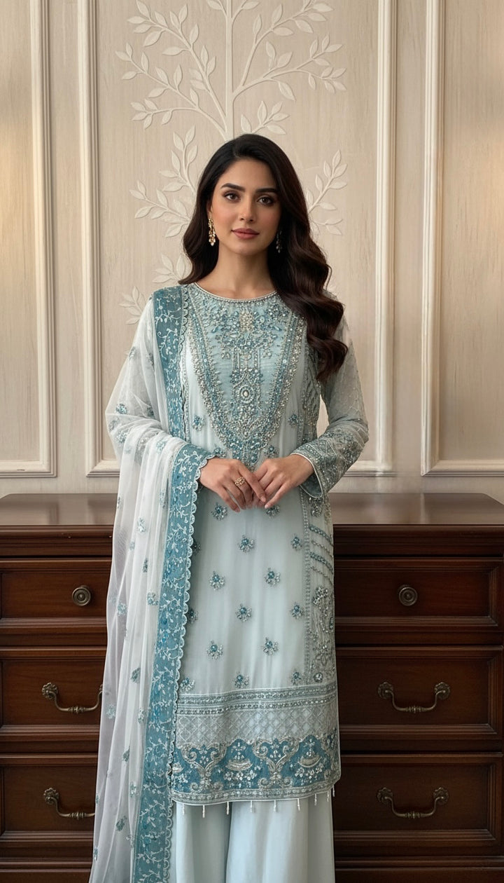 352A- CHIFFON EMBROIDERED 3 PIECE SUIT