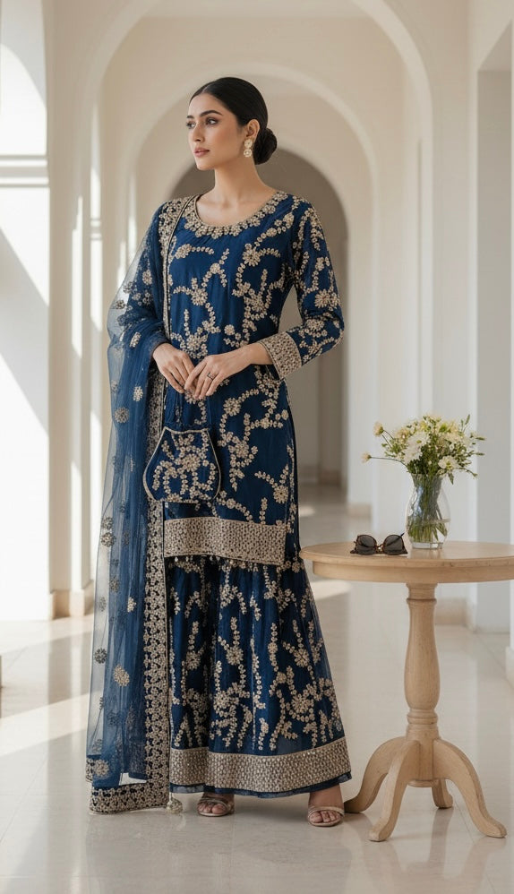 0171E- EMBROIDERED & EMBELLISHED NET SUIT