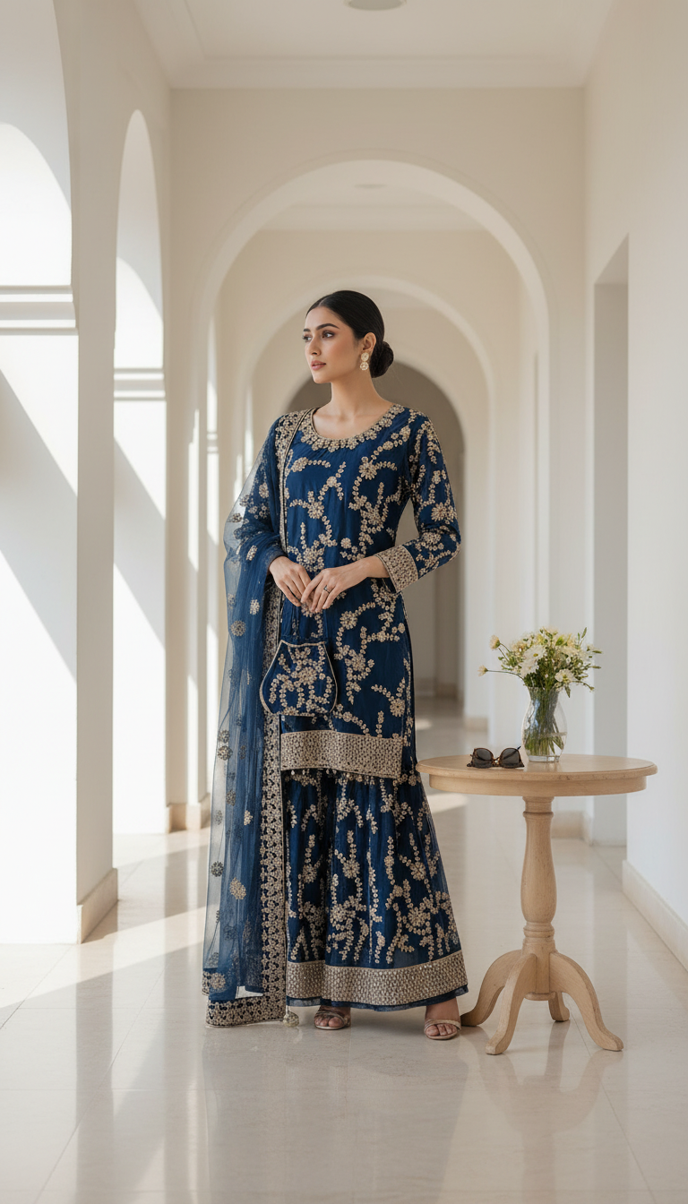 0171E- EMBROIDERED & EMBELLISHED NET SUIT