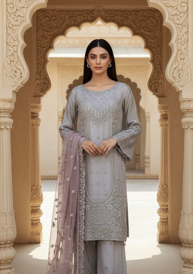 325C- Embroidered Chiffon 3 Piece Suit