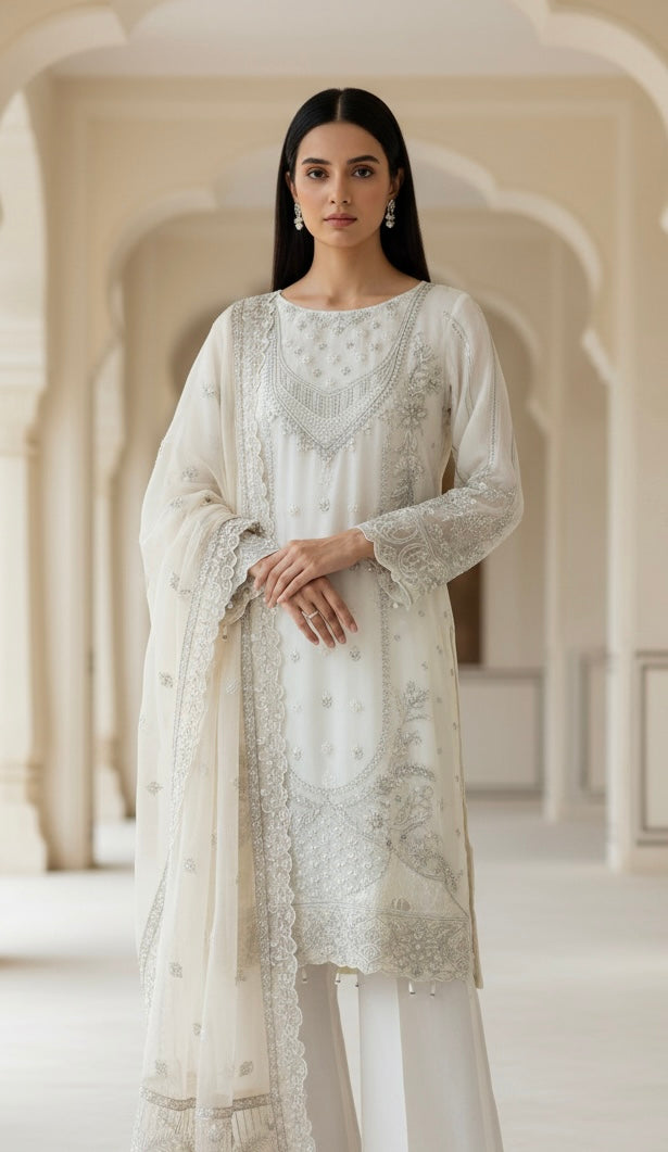 325D- Embroidered Chiffon 3 Piece Suit