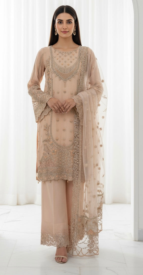 325B- Embroidered Chiffon 3 Piece Suit