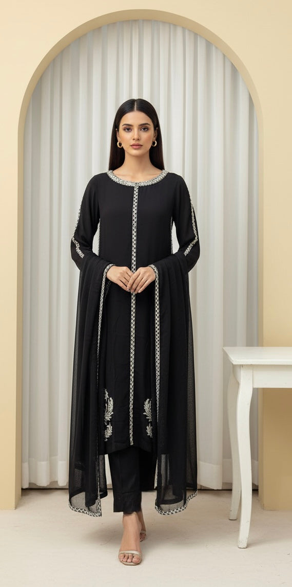 322A - BLACK CHIFFON EMBROIDERED ADDA WORK SUIT