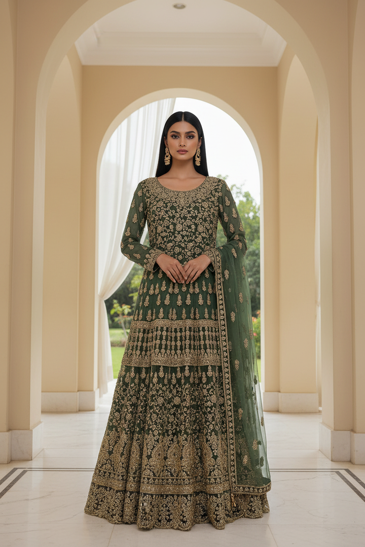 7013B- Embroidered & Embellished net long dress