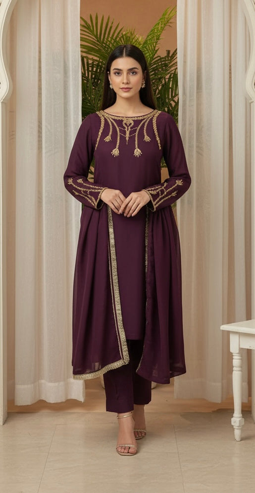 EMBROIDERED CHIFFON 3 PIECE SUIT 391B