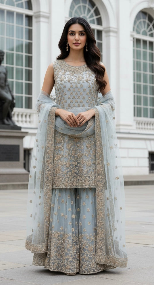 7005A- EMBROIDERED & EMBELLISHED SHARARA SUIT
