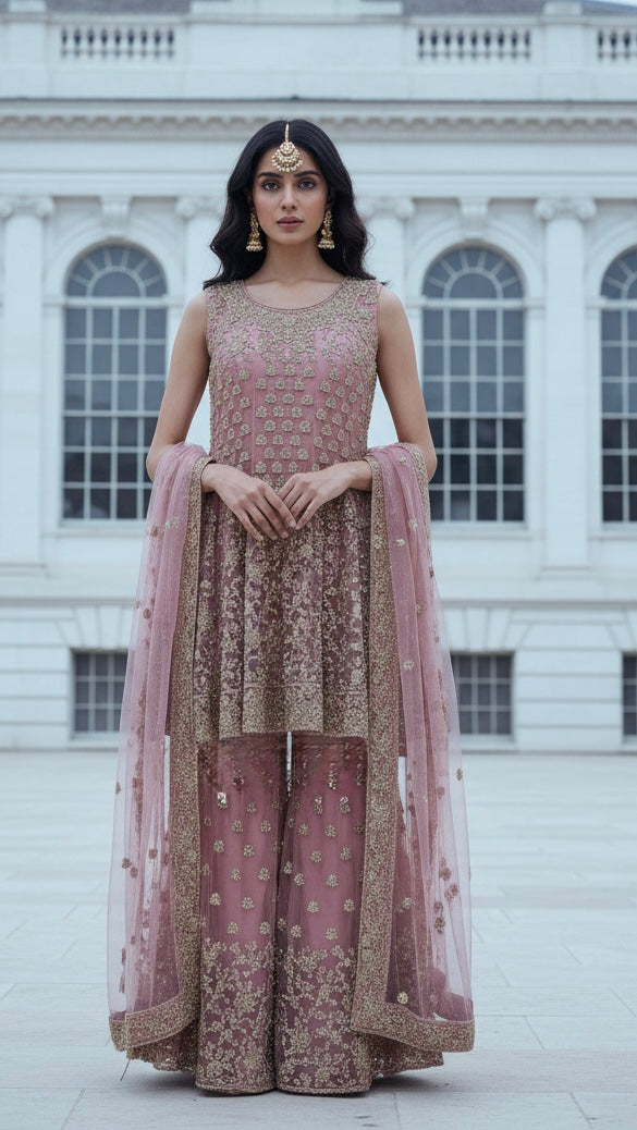 7005B- EMBROIDERED & EMBELLISHED SHARARA SUIT
