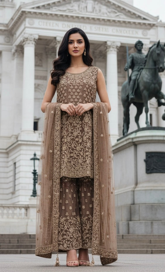 7005C- EMBROIDERED & EMBELLISHED SHARARA SUIT