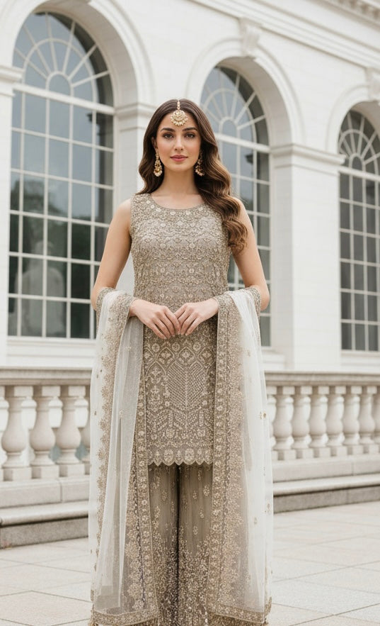 7006A- EMBROIDERED & EMBELLISHED SHARARA SUIT
