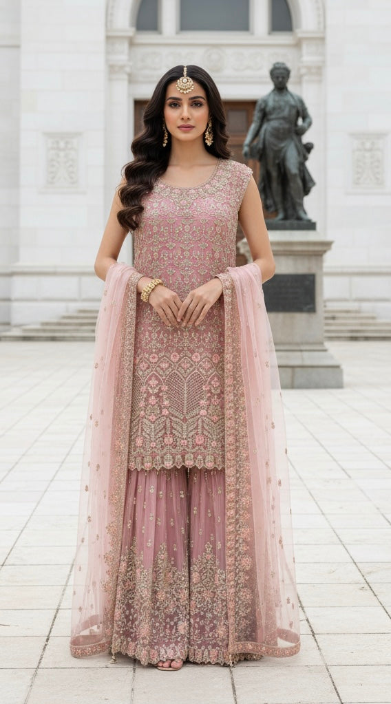 7006B- EMBROIDERED & EMBELLISHED SHARARA SUIT
