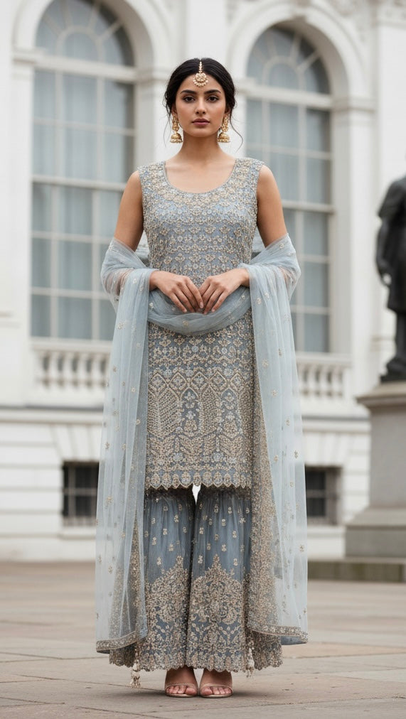 7006C- EMBROIDERED & EMBELLISHED SHARARA SUIT
