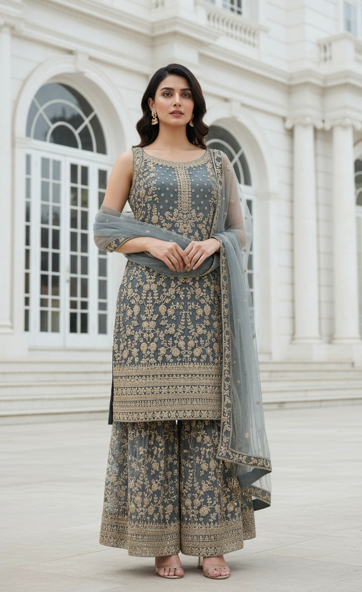 70012b- EMBROIDERED & EMBELLISHED SHARARA SUIT