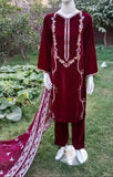 MAROON EMBROIDERED VELVET 3 PIECE SUIT NV36B