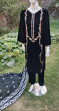 BLACK EMBROIDERED VELVET 3 PIECE SUIT NV36D