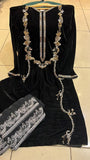 BLACK EMBROIDERED VELVET 3 PIECE SUIT NV36D