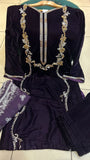 PURPLE EMBROIDERED VELVET 3 PIECE SUIT NV36C