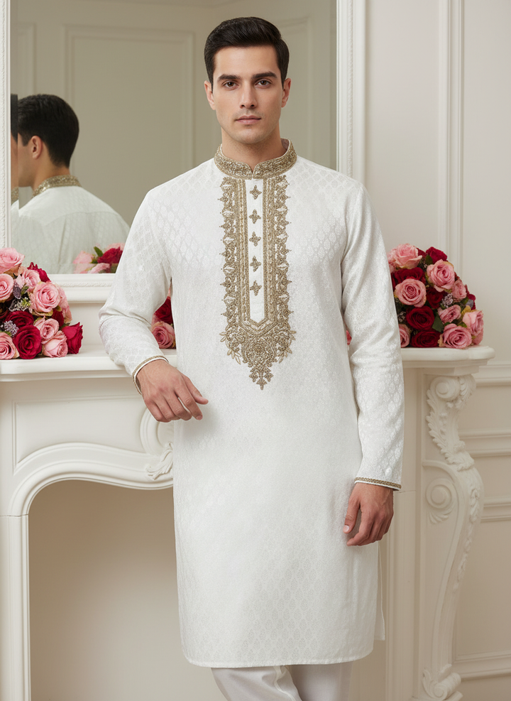 CM343 - MEN’S WHITE HAND EMBROIDERED SET