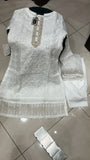 WHITE EMBROIDERED ORGANZA & COTTON 3 PIECE SUIT 429A