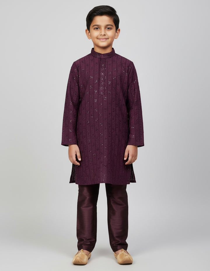 CMR21 BOYS PLUM CHIKANKARI 2PC SET