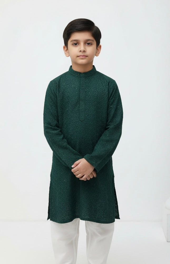 CMR22 BOYS GREEN CHIKANKARI 2PC SET