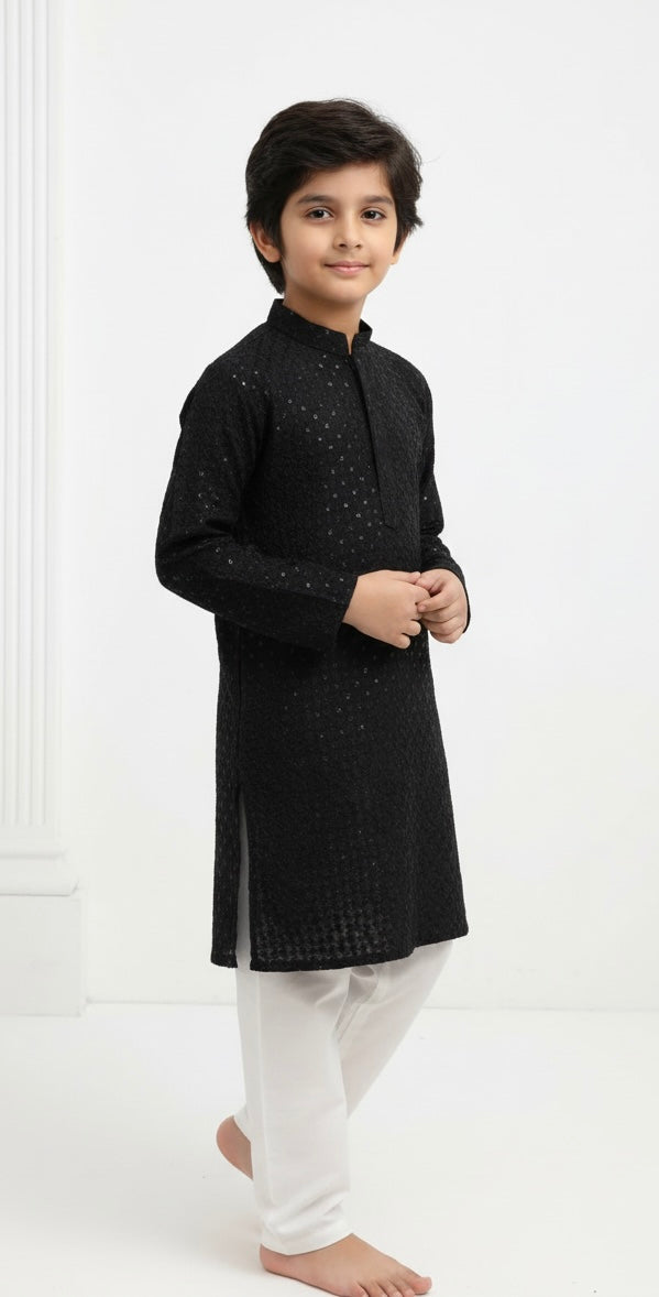 CMR23 BOYS BLACK CHIKANKARI 2PC SET