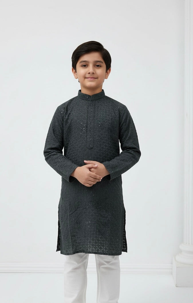 CMR25 BOYS DARK GREY CHIKANKARI 2PC SET