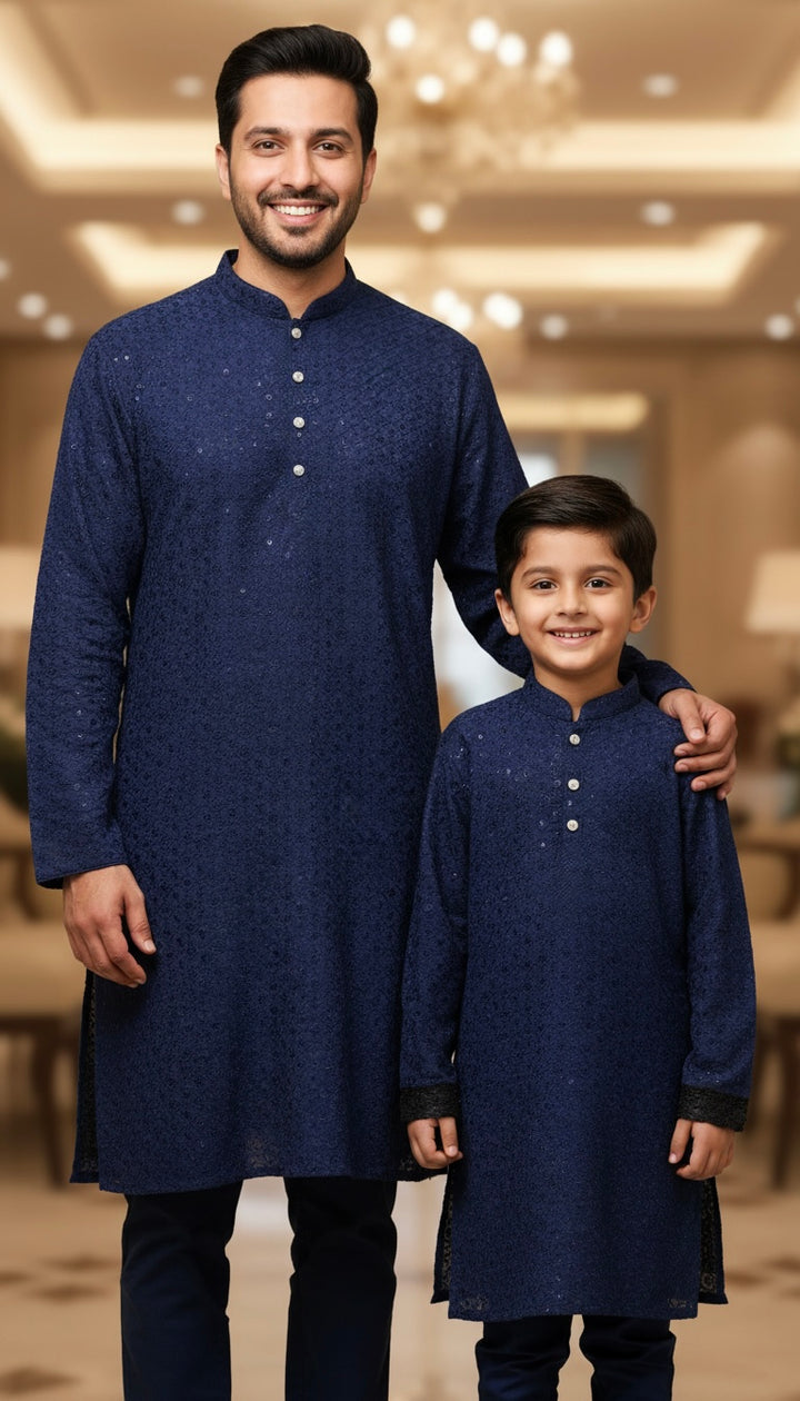 CK751B  - Blue Chikankari Set for Boys and Men