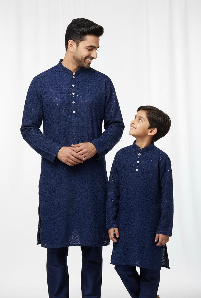 CK751B  - Blue Chikankari Set for Boys and Men