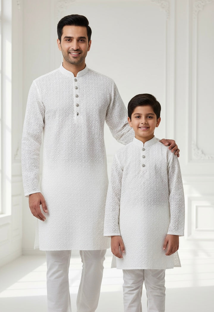 CK751D  - White Chikankari Set for Boys and Men