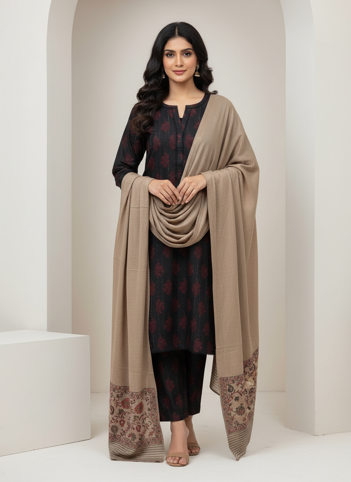 PL01 - LINEN PRINT 3 PIECE SUIT WITH SHAWL