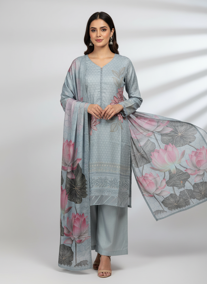 PL05 - EMBROIDERED LINEN PRINT 3 PIECE SUIT