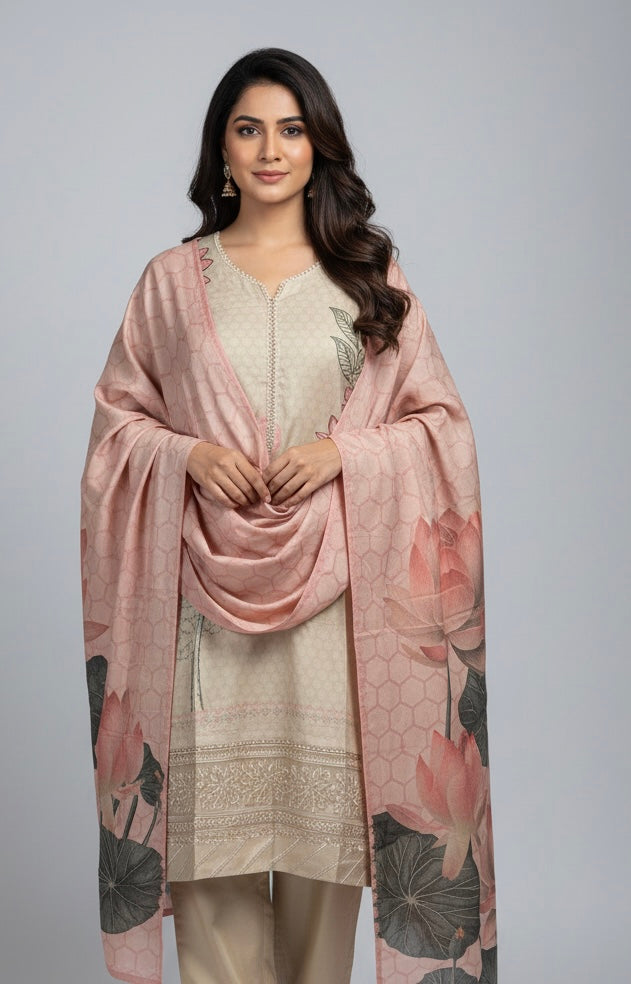 PL04 - EMBROIDERED LINEN PRINT 3 PIECE SUIT
