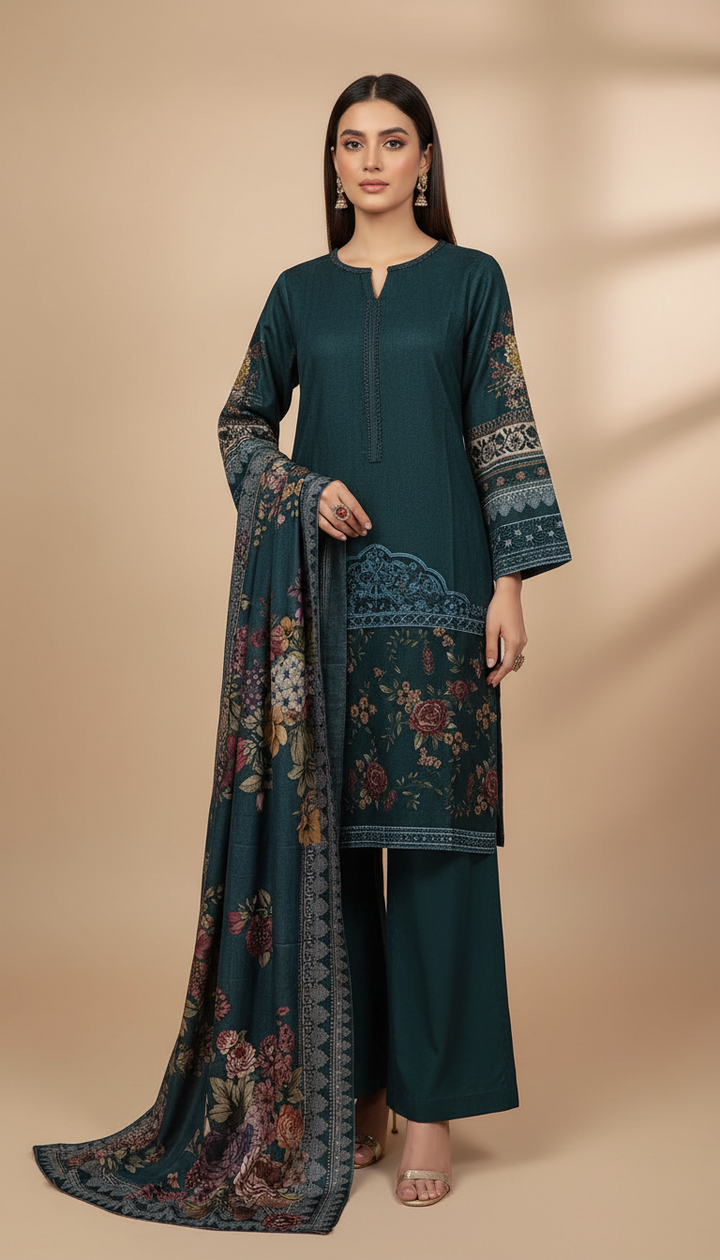 PL06 - EMBROIDERED LINEN PRINT 3 PIECE SUIT